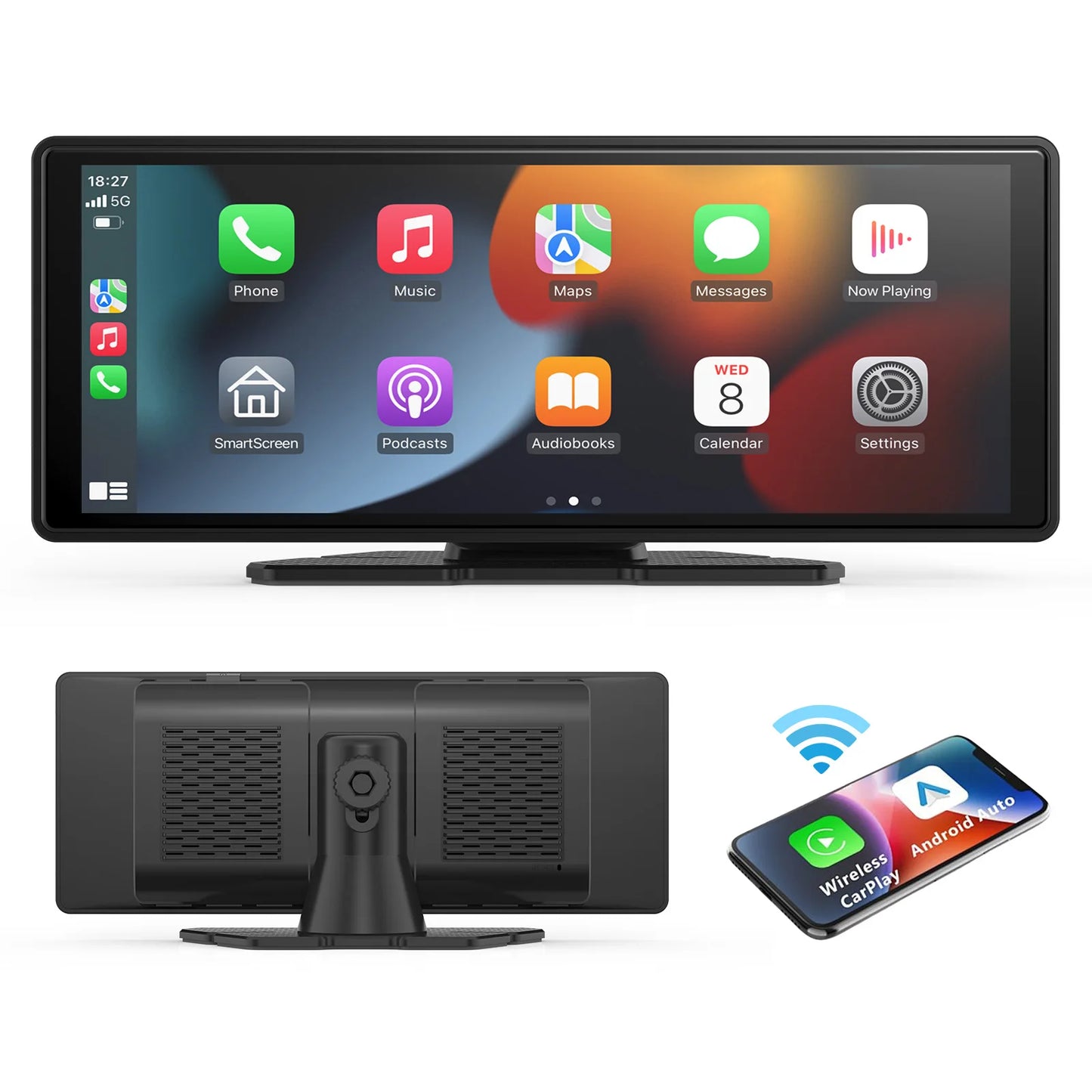 Universal Wireless CarPlay Screen for Car, Wireless Car Stereo with CarPlay & Android Auto, Touchscreen Car Display