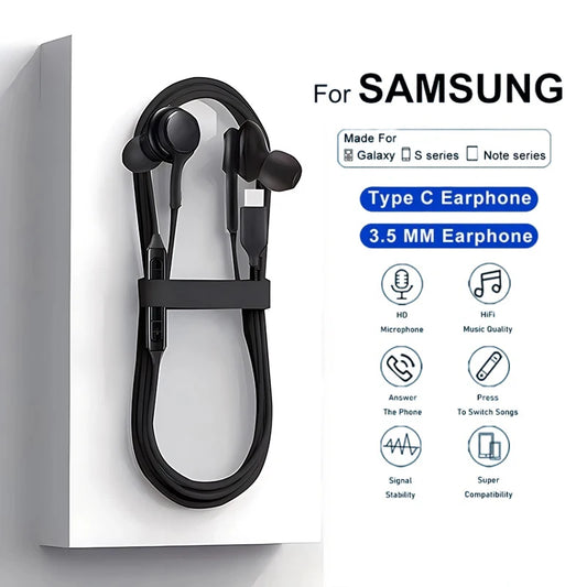 Wired USB-C Earphones for Samsung Galaxy S23, S21, S22 Ultra Plus, A54, A34, A53