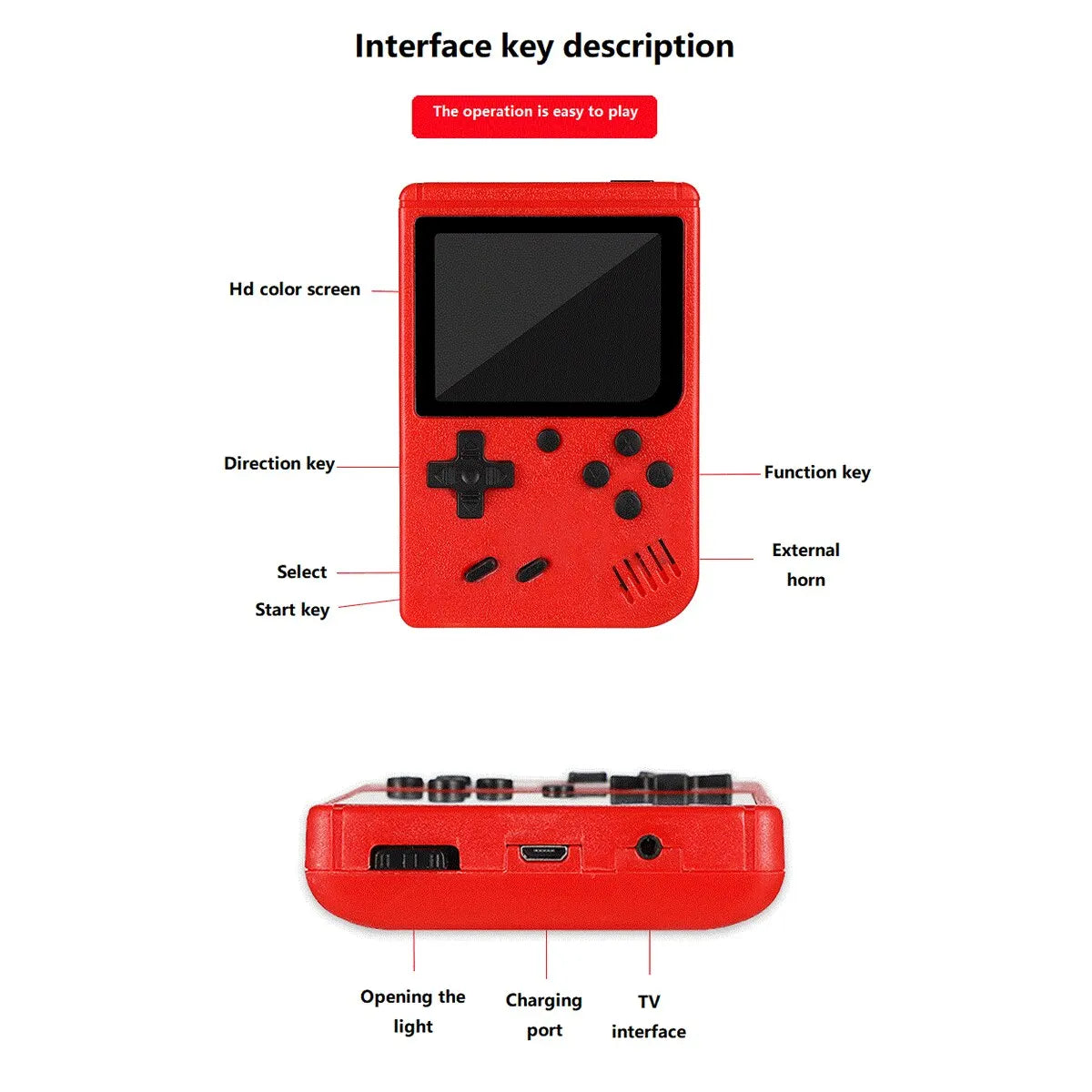 Red Retro Classic Games Handheld Console
