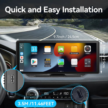 Universal Wireless CarPlay Screen for Car, Wireless Car Stereo with CarPlay & Android Auto, Touchscreen Car Display