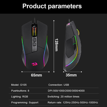 REDRAGON Lonewolf G105 RGB USB Wired Gaming Mouse