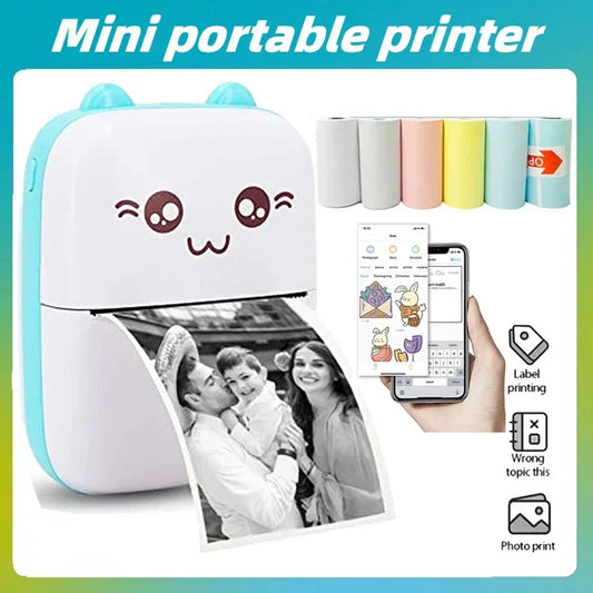 Portable Thermal Printer - Mini Cat Print Photo Pocket Thermal Label Printer