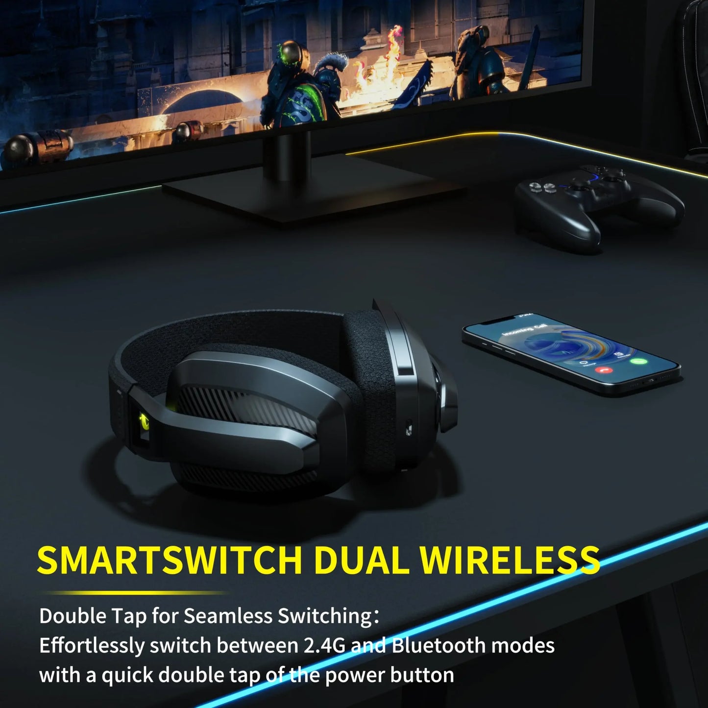 Experience Ultimate Gaming with the BINNUNE 2.4GHz Wireless Headset: Perfect for PS5, PS4, PC, and Mac!