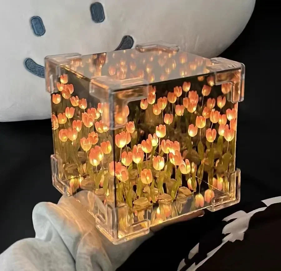 Creative DIY Tulip Flower Sea Cube Three-Dimensional Small Night Lamp