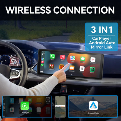 Universal Wireless CarPlay Screen for Car, Wireless Car Stereo with CarPlay & Android Auto, Touchscreen Car Display