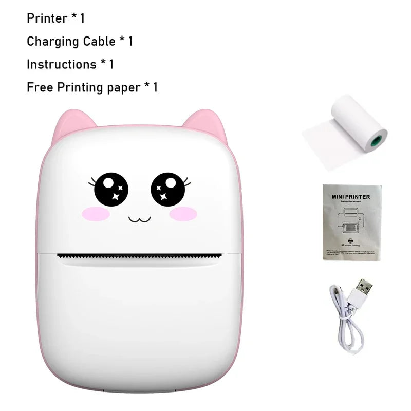 Portable Thermal Printer - Mini Cat Print Photo Pocket Thermal Label Printer