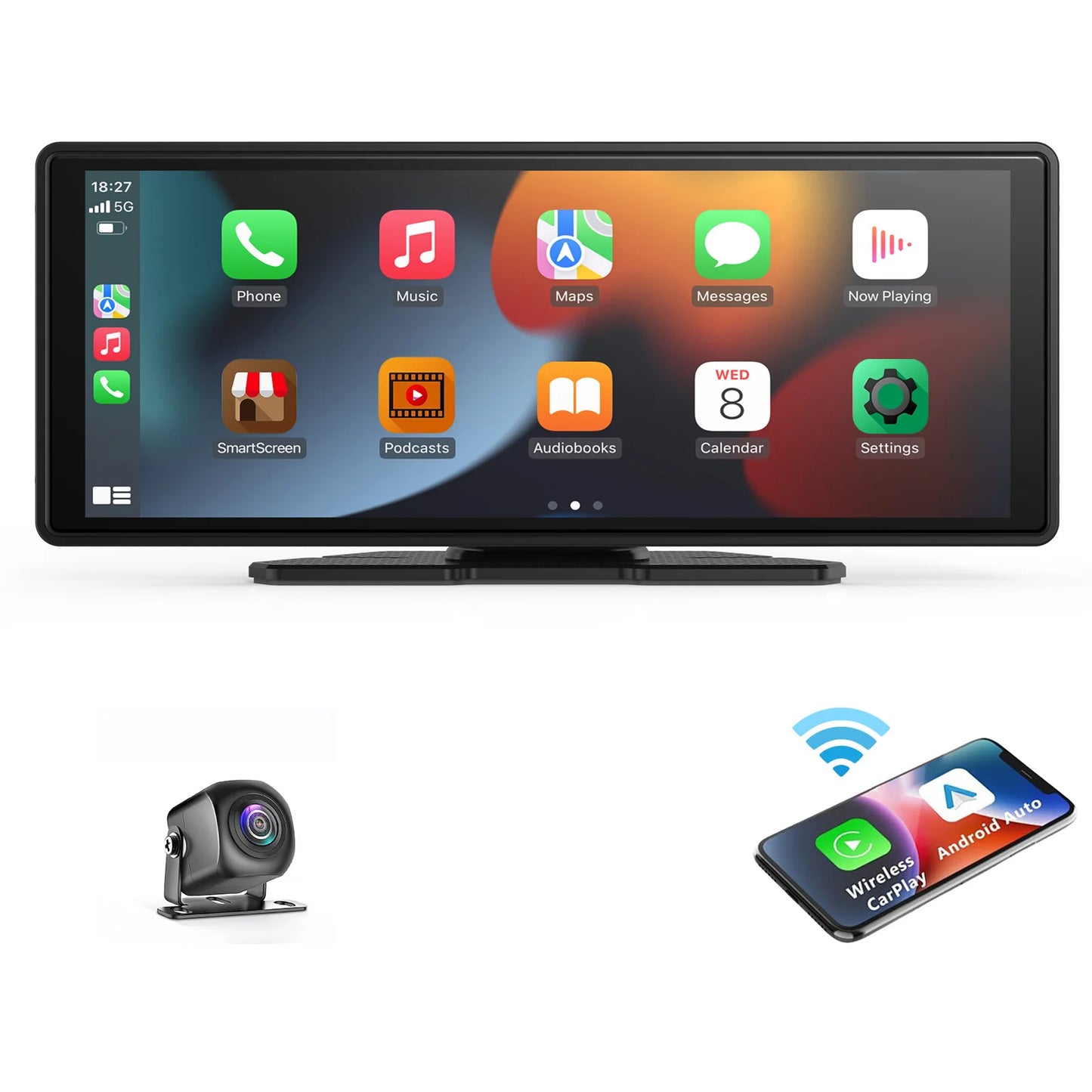 Universal Wireless CarPlay Screen for Car, Wireless Car Stereo with CarPlay & Android Auto, Touchscreen Car Display