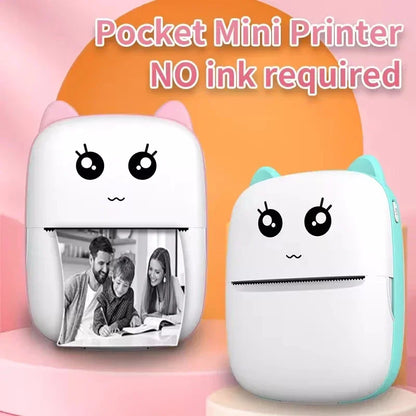 Portable Thermal Printer - Mini Cat Print Photo Pocket Thermal Label Printer