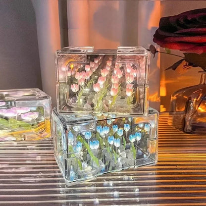 Creative DIY Tulip Flower Sea Cube Three-Dimensional Small Night Lamp